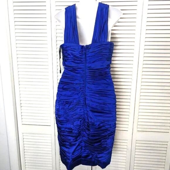 Calvin Klein Bodycon Cocktail Wiggle Dress Sz 10 Royal Blue Satin NWT Ruched - Picture 5 of 13